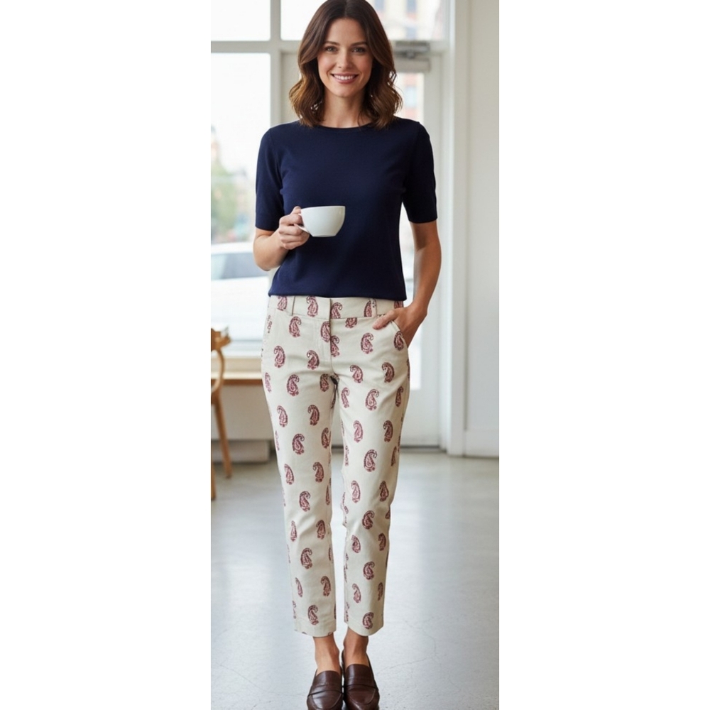 Loft Marisa Ankle Pants Cream Paisley Print Size 6